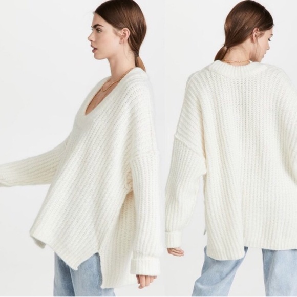 FREE PEOPLE Blue Bell sweater cream white off shoulder knit oversize NWT… - Picture 8 of 12